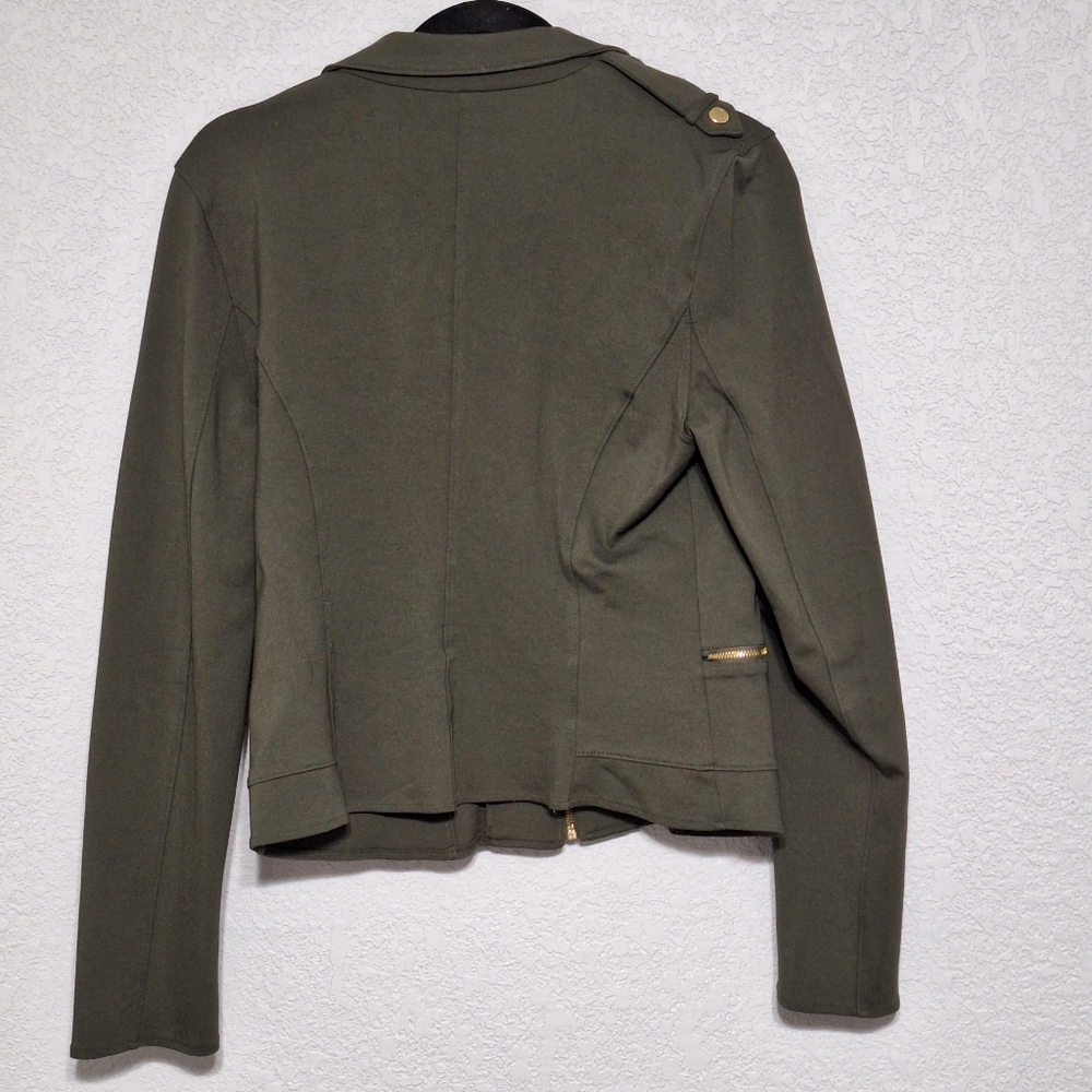 Marc New York Andrew Marc Olive Green Moto Blazer Jacket Women’s Size M Gold Zip - Picture 3 of 7